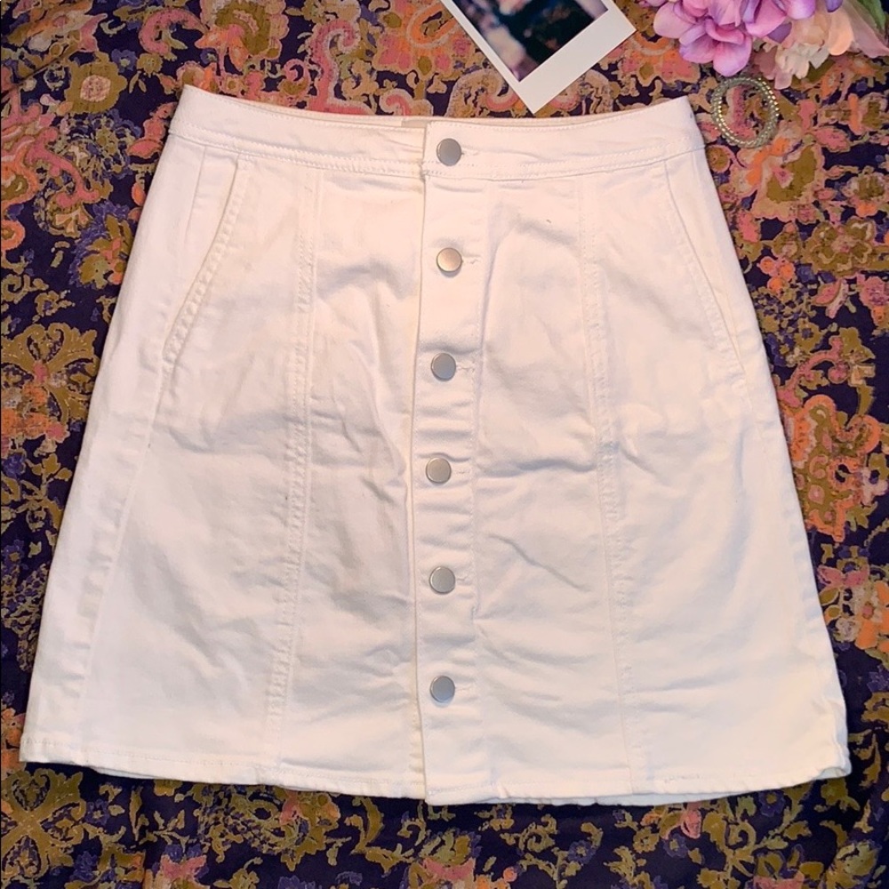 White Button Down Denim Skirt